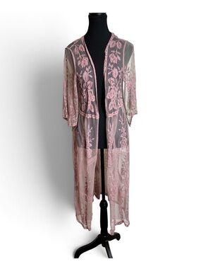 Miss Chievous Dusty Rose Lace Overlay Robe CoverupS/M Sheer Cottagecore Romantic